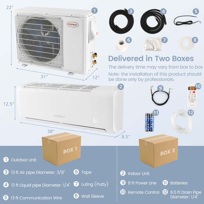 Costway Ductless Mini Split Air Conditioner with Heater and Remote